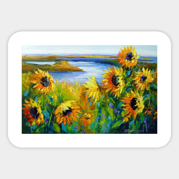 Sunflowers in the wind by the river Sticker by OLHADARCHUKART